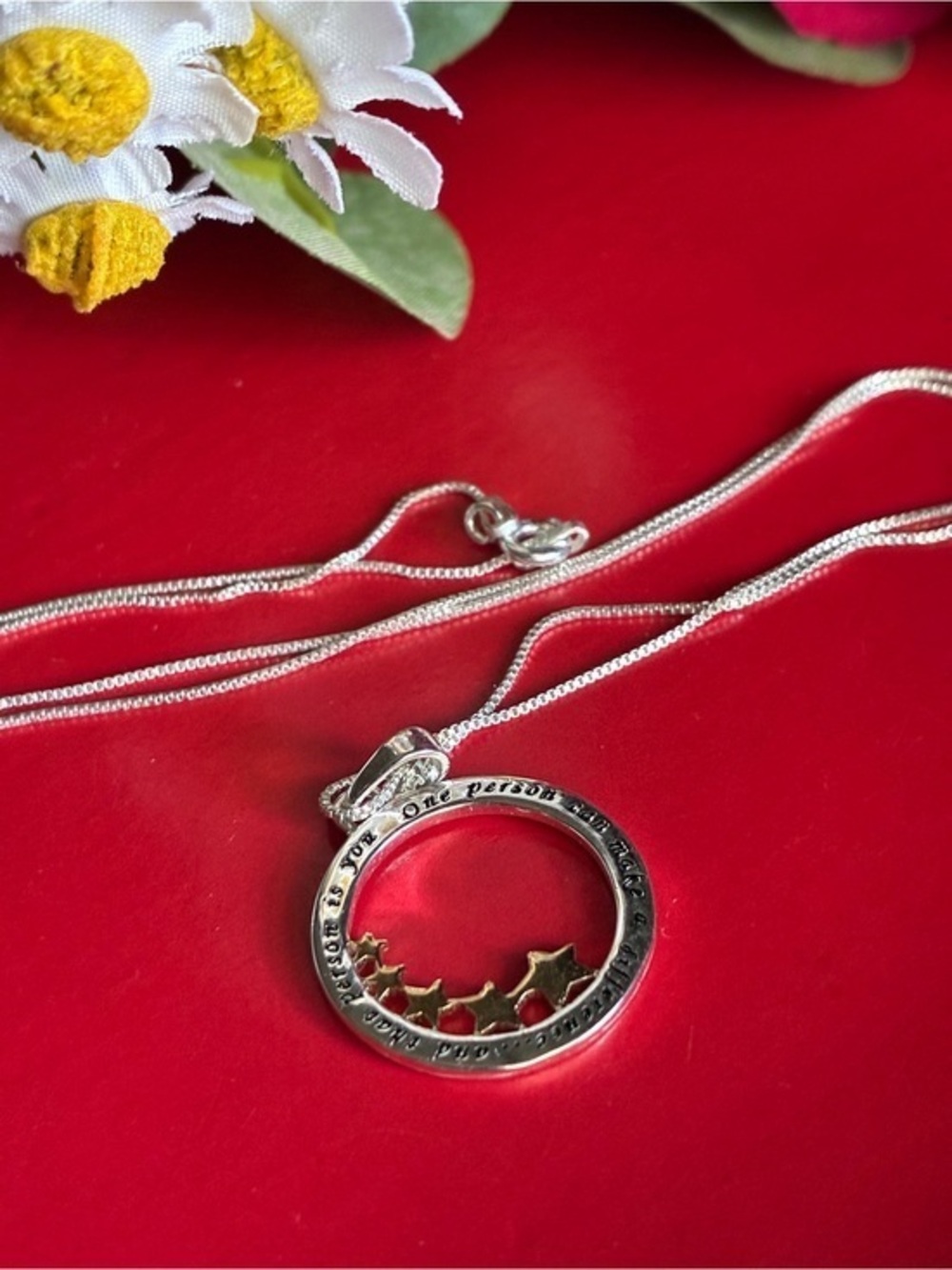 925 Silver Star Circle Pendant Necklace with Cutout Stars 17”